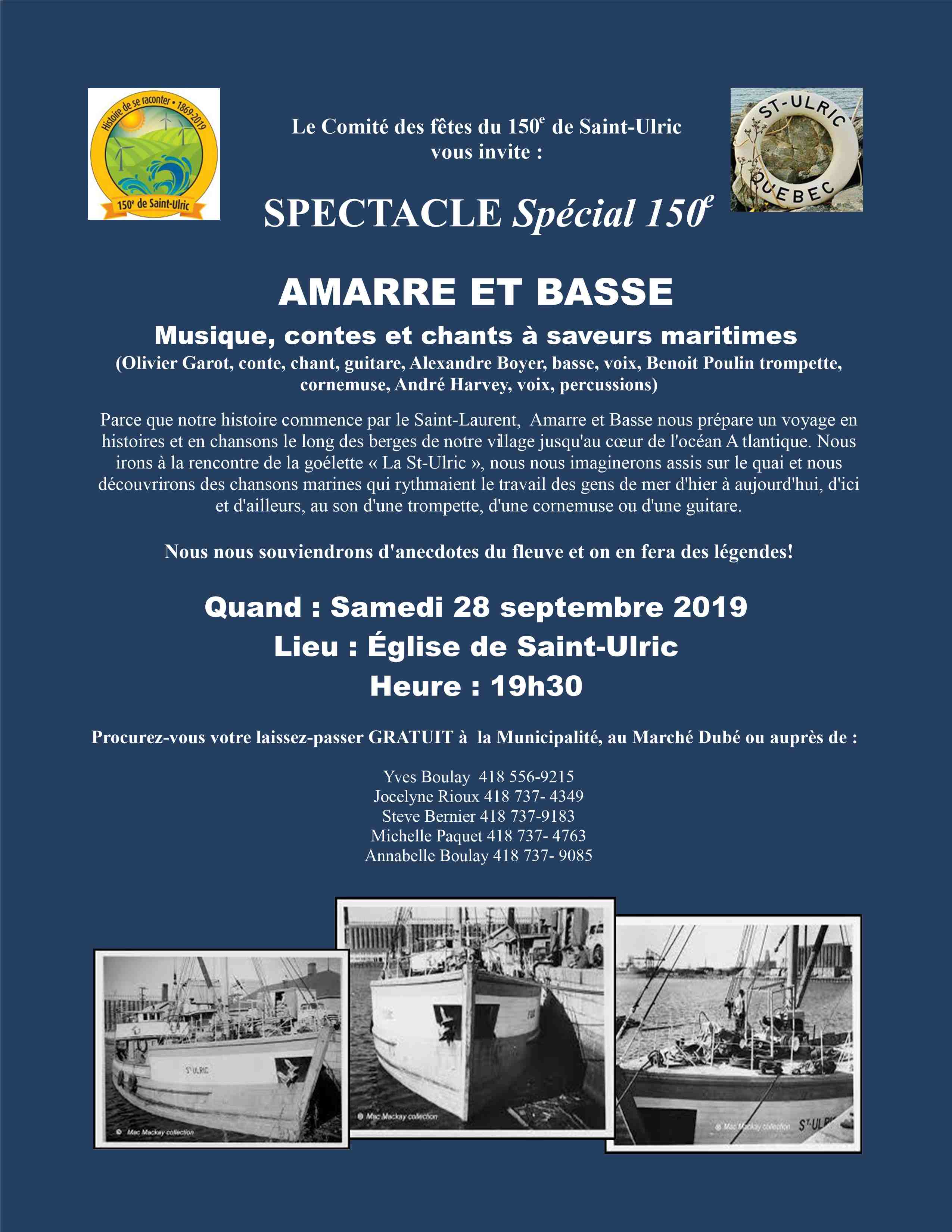 Spectacle Amarre et Basse spécial 150ème. Samedi 28 Septembre 2019