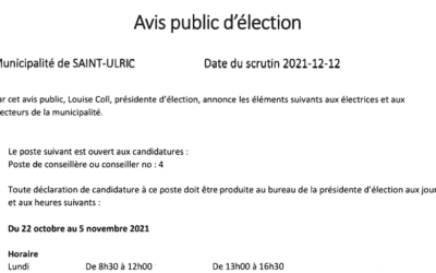 Avis d’élection: poste de conseiller municipal