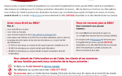 Aînés: c&rsquo;est la période de renouvellement du supplément de revenu garanti