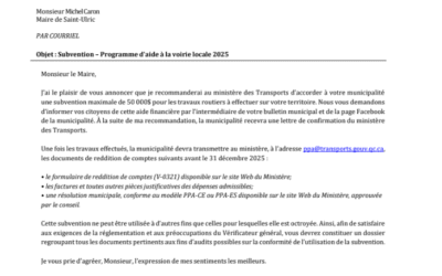 Programme d’aide financière à la voirie 2025