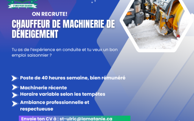 Offre d’emploi: Chauffeur de machinerie de déneigement